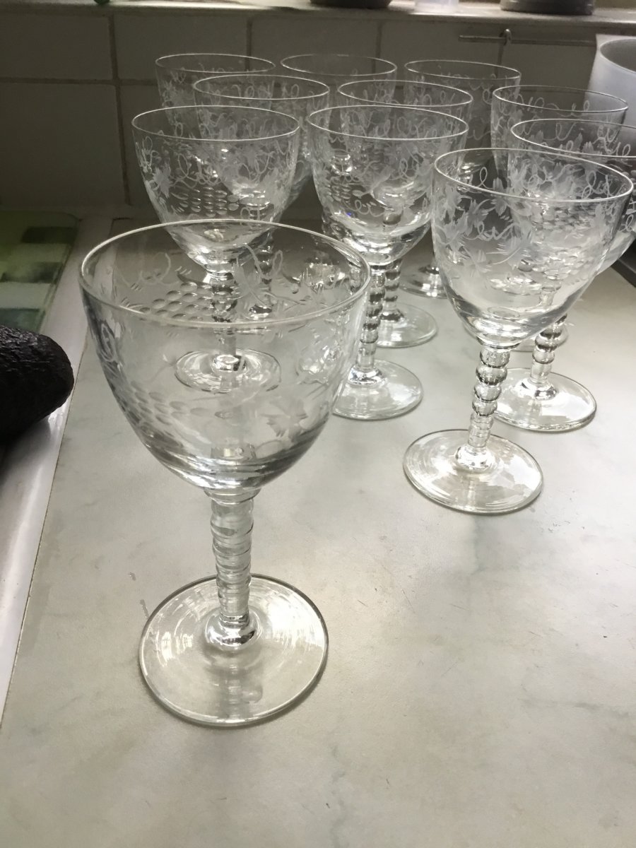 Suite Of 11 Cut And Engraved Crystal Glasses Nineteenth-photo-5