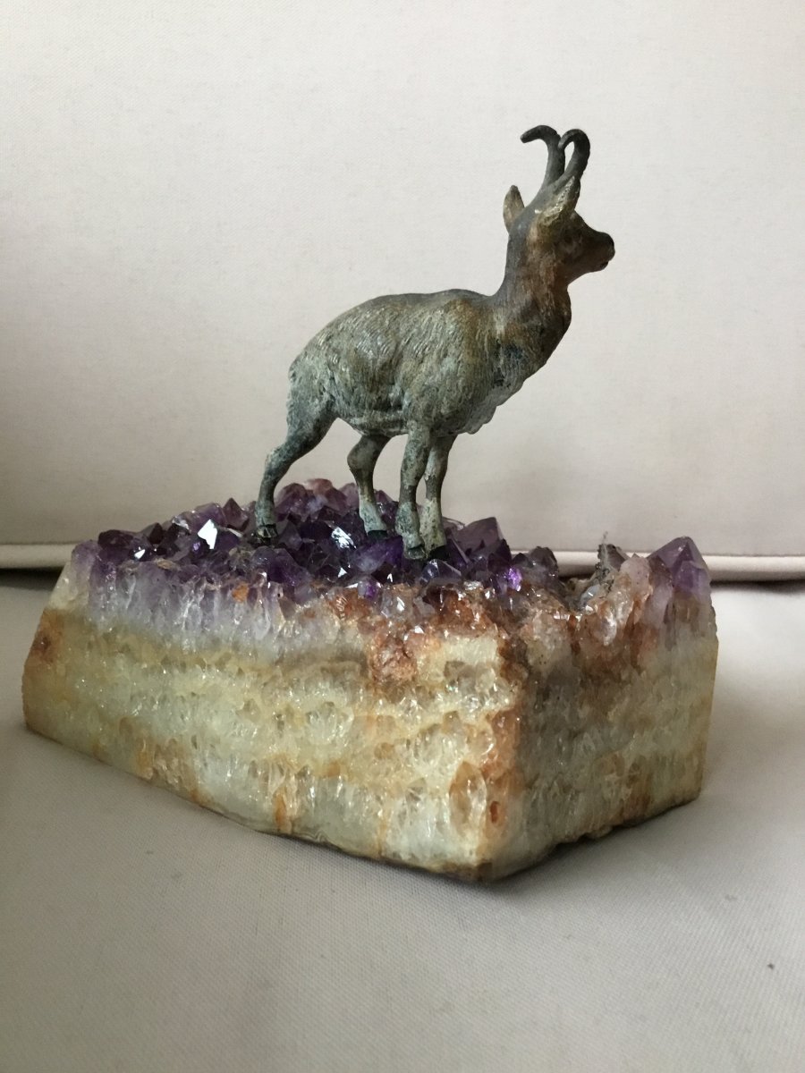 Vienna Bronze Chamois On Amethyst Base, 1900-photo-2