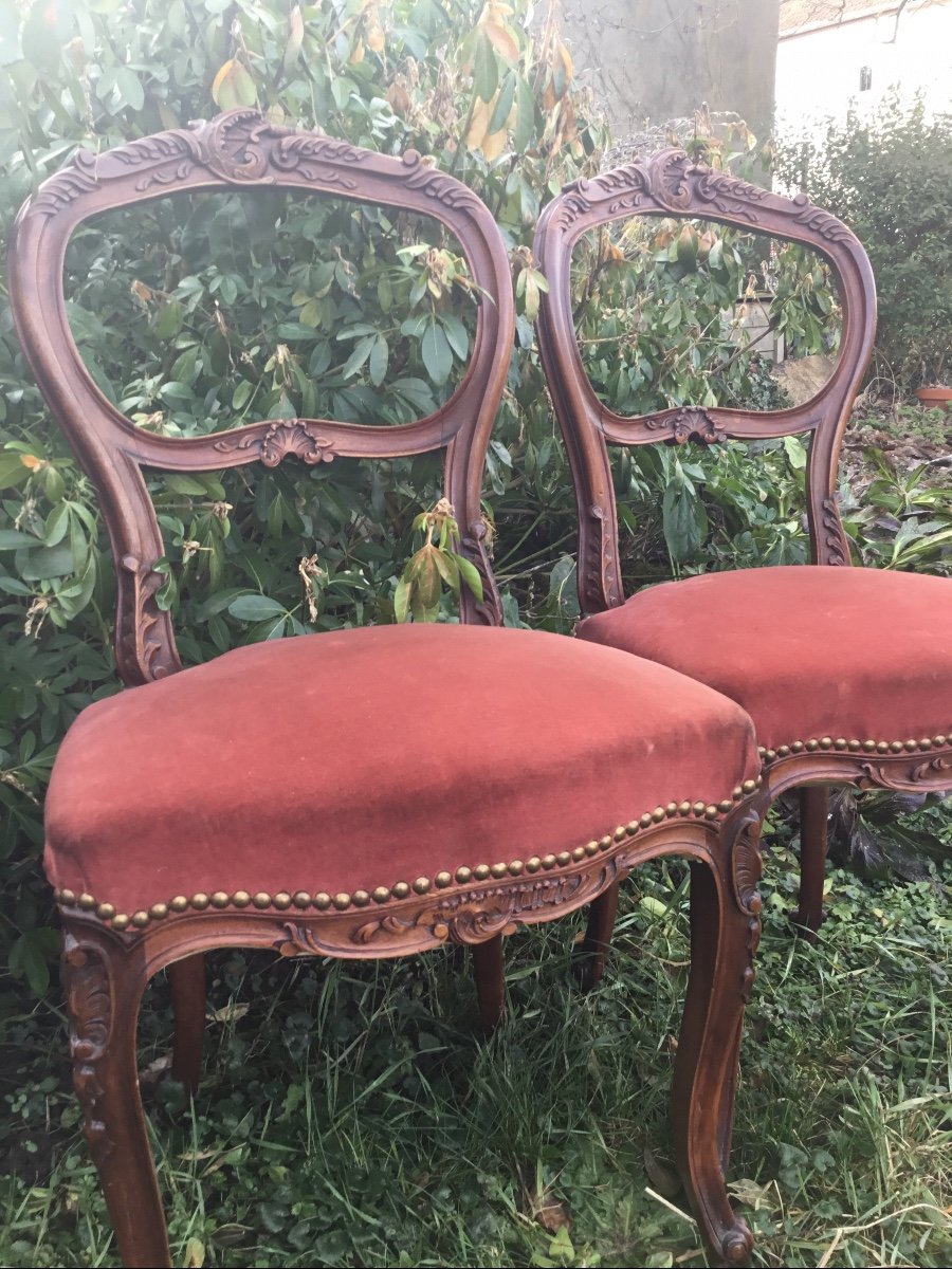 Paire De Petites Chaises Sculptées Au Motif Louis XV, Napoléon III -photo-2