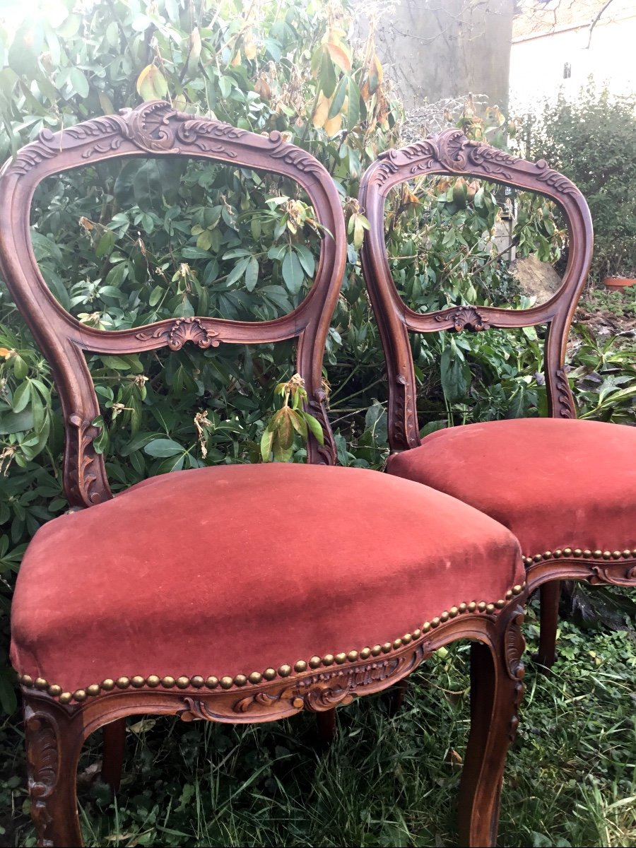 Paire De Petites Chaises Sculptées Au Motif Louis XV, Napoléon III -photo-6