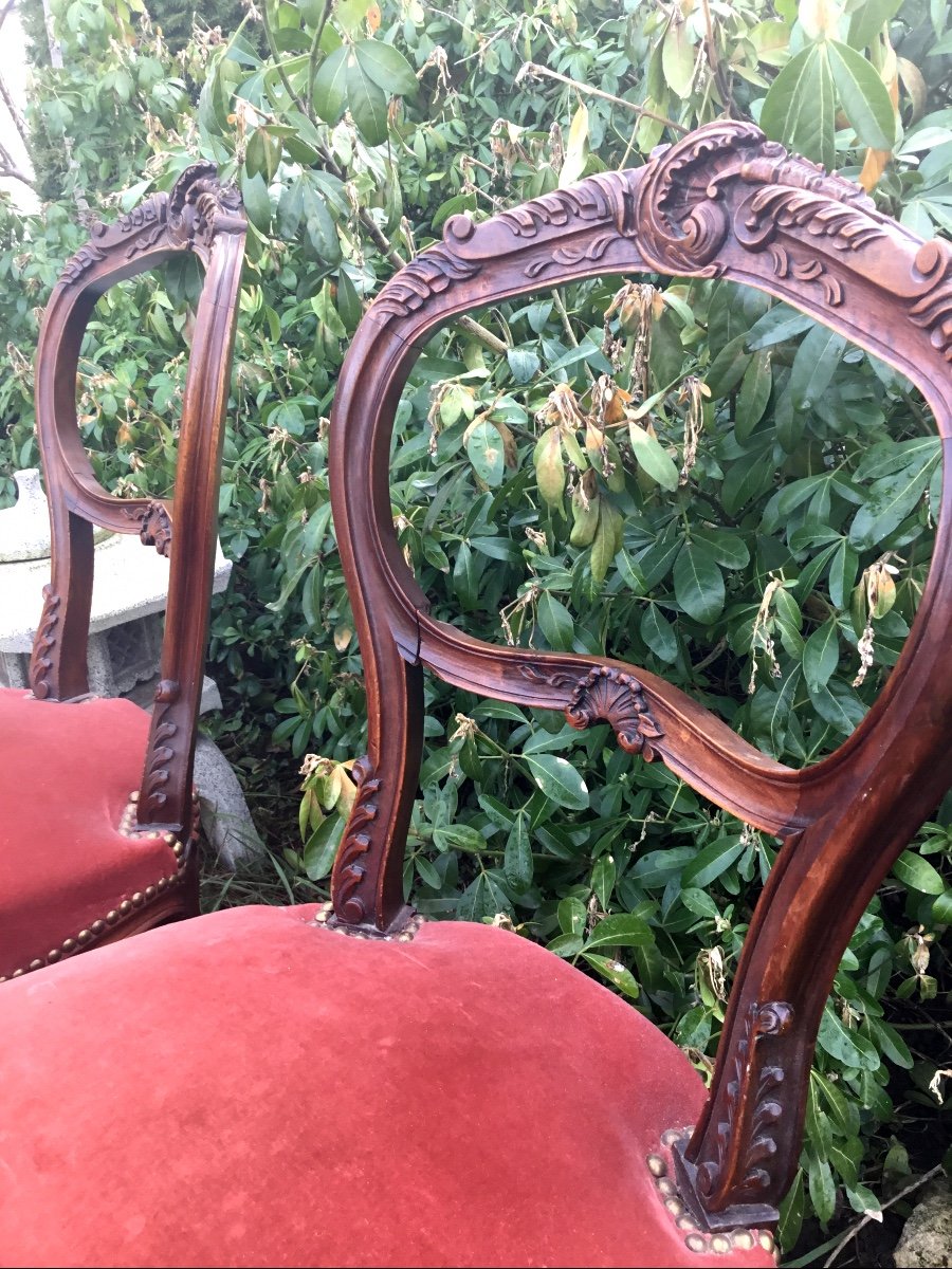 Paire De Petites Chaises Sculptées Au Motif Louis XV, Napoléon III 