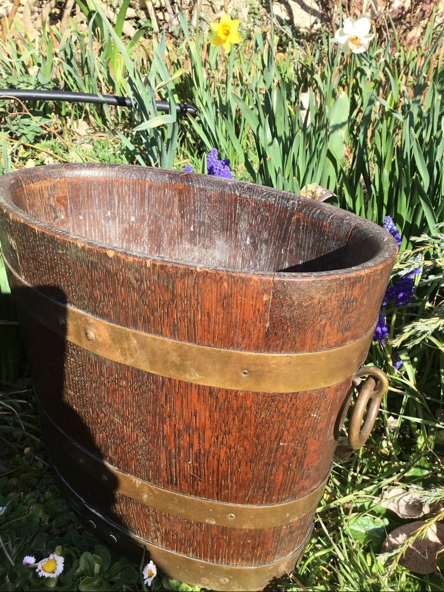 Oak And Brass Ice Bucket From Geraud Lafitte Meilleur Ouvrier, France, 1933-photo-4