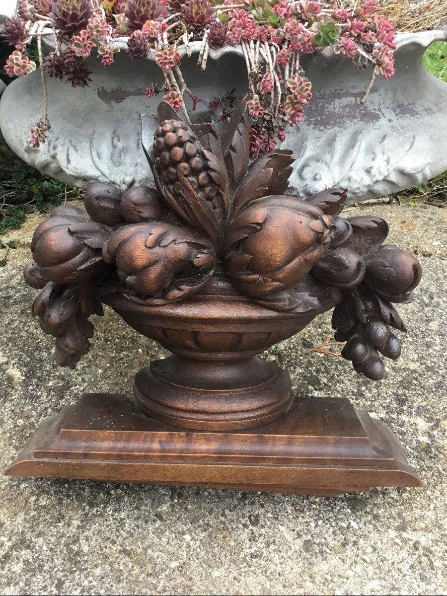 Corbeille De Fruits En Bois Sculpté, Vers 1900-photo-4