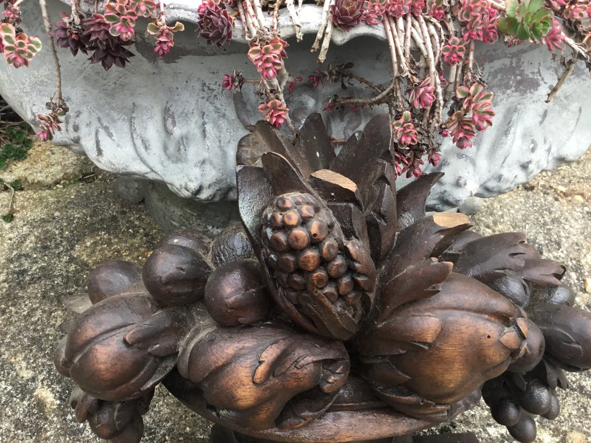 Corbeille De Fruits En Bois Sculpté, Vers 1900-photo-3