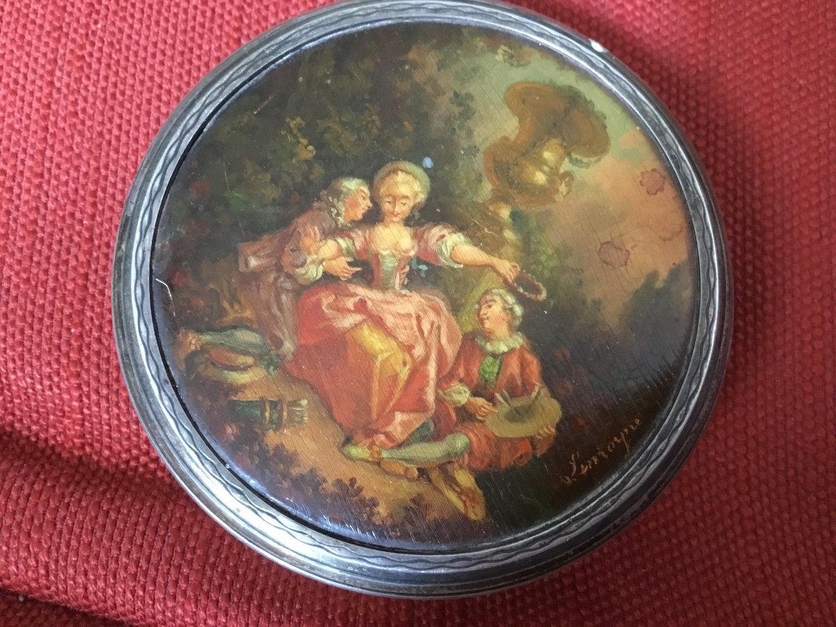 Silver Box Adorned With A Miniature In Martin Varnish Signed Lemoyne-photo-3