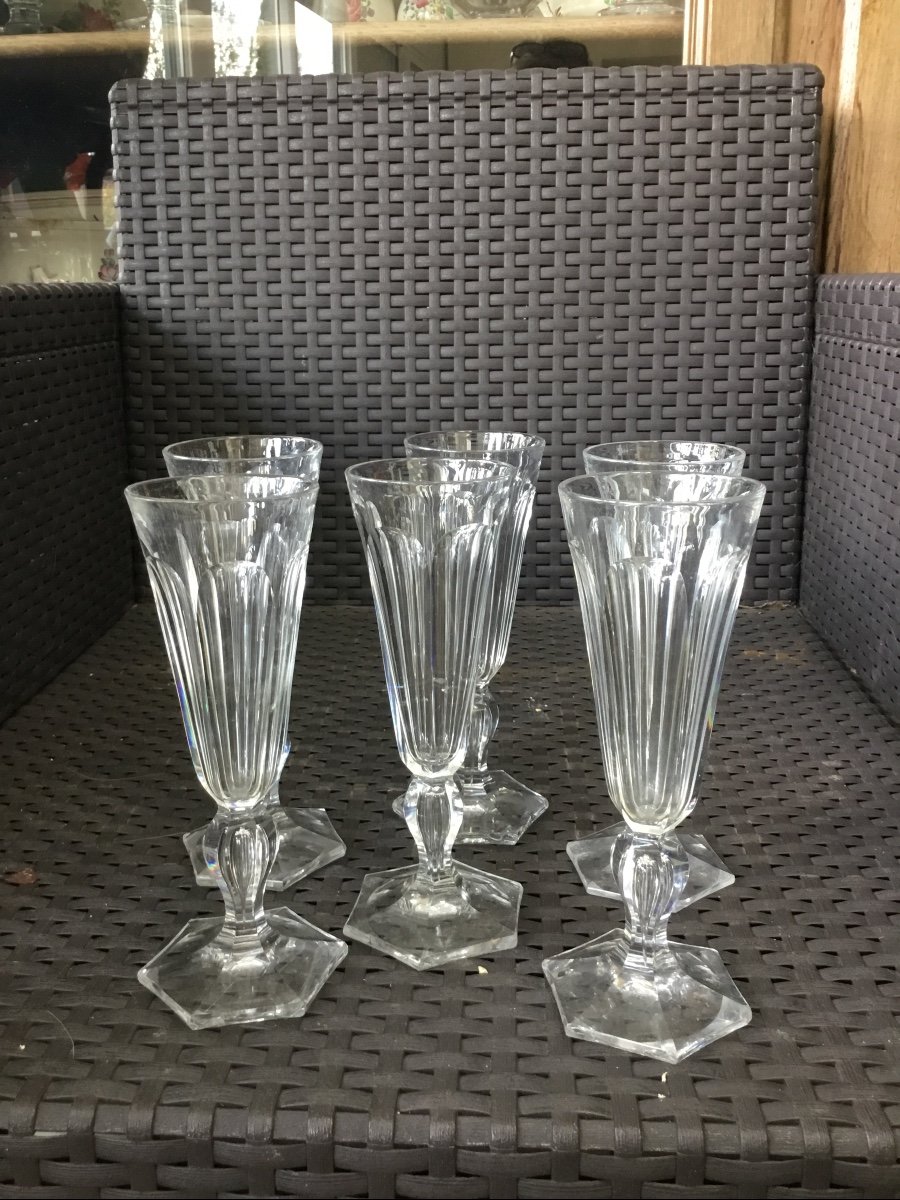 Suite De 6 Flutes à Champagne En Cristal Taillé -photo-2