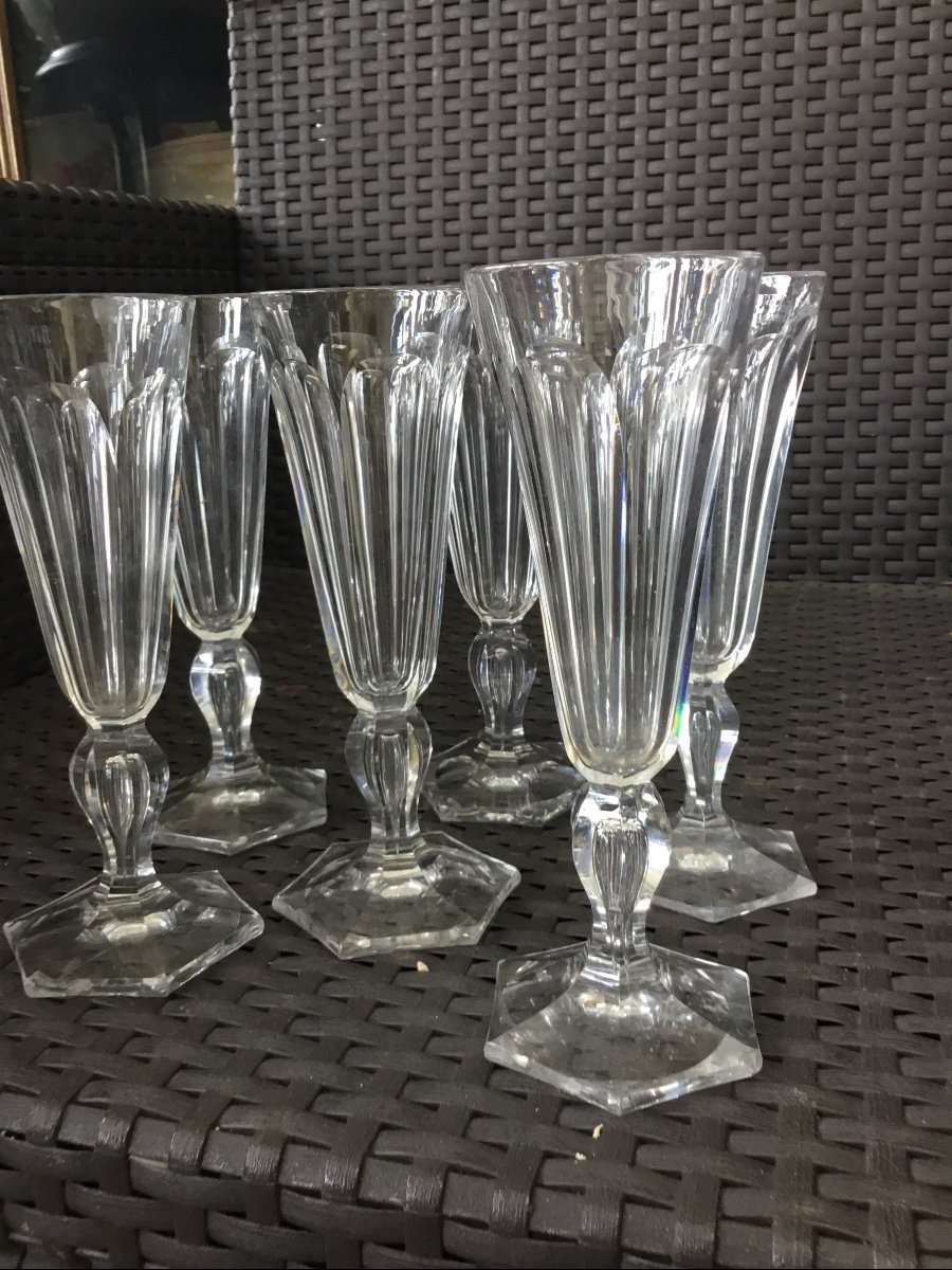 Suite Of 6 Champagne Flutes In Cut Crystal-photo-3