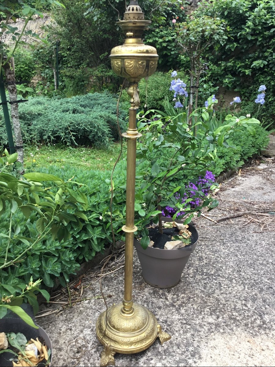 Lampadaire En Bronze Et Laiton Doré à Crémaillère -photo-5