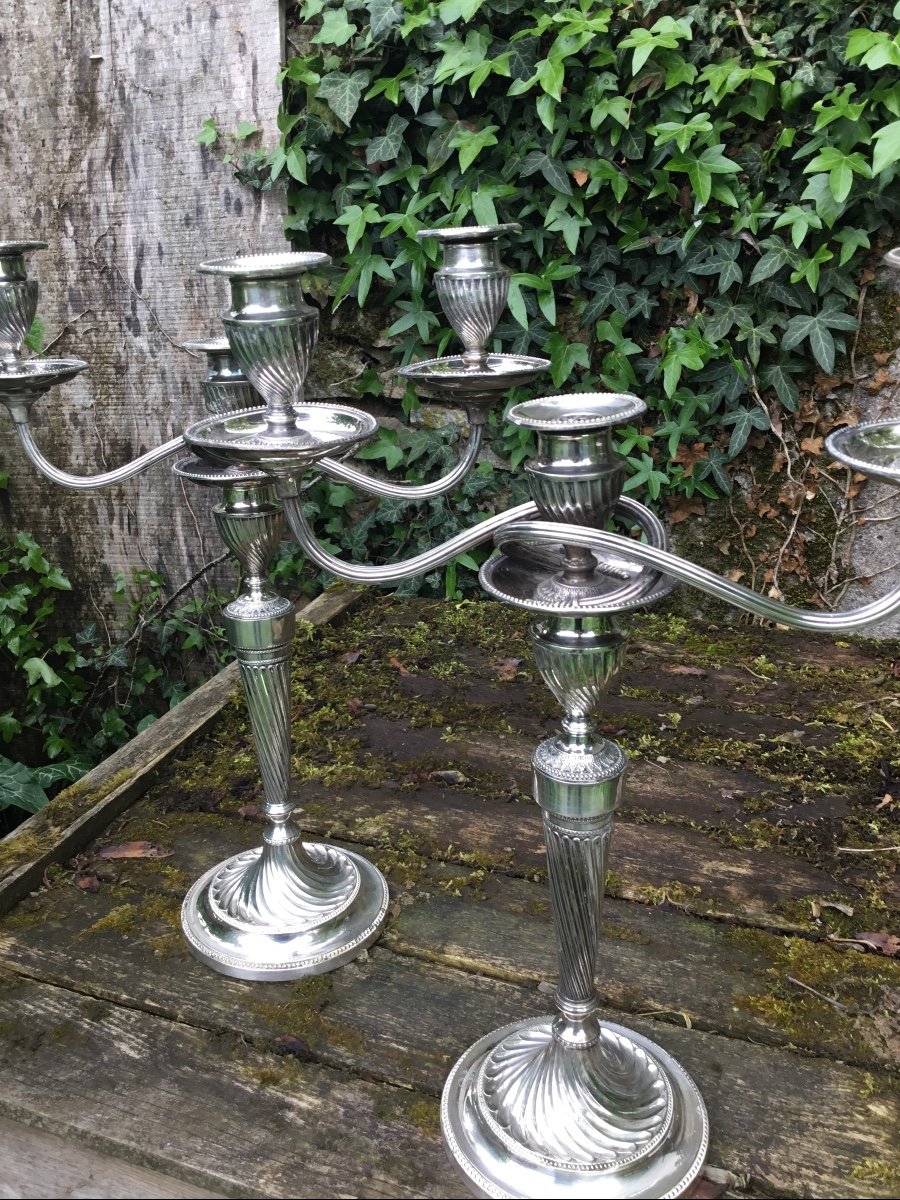 Pair Of Large English Silver Candelabra, XIXth-photo-4