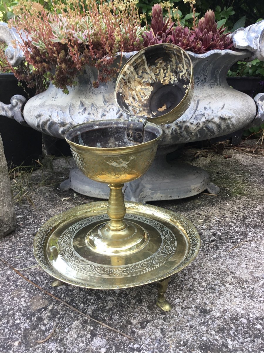 Ottoman Brass Incense Burner With Incised And Openwork Decor, Turkey Nineteenth-photo-3