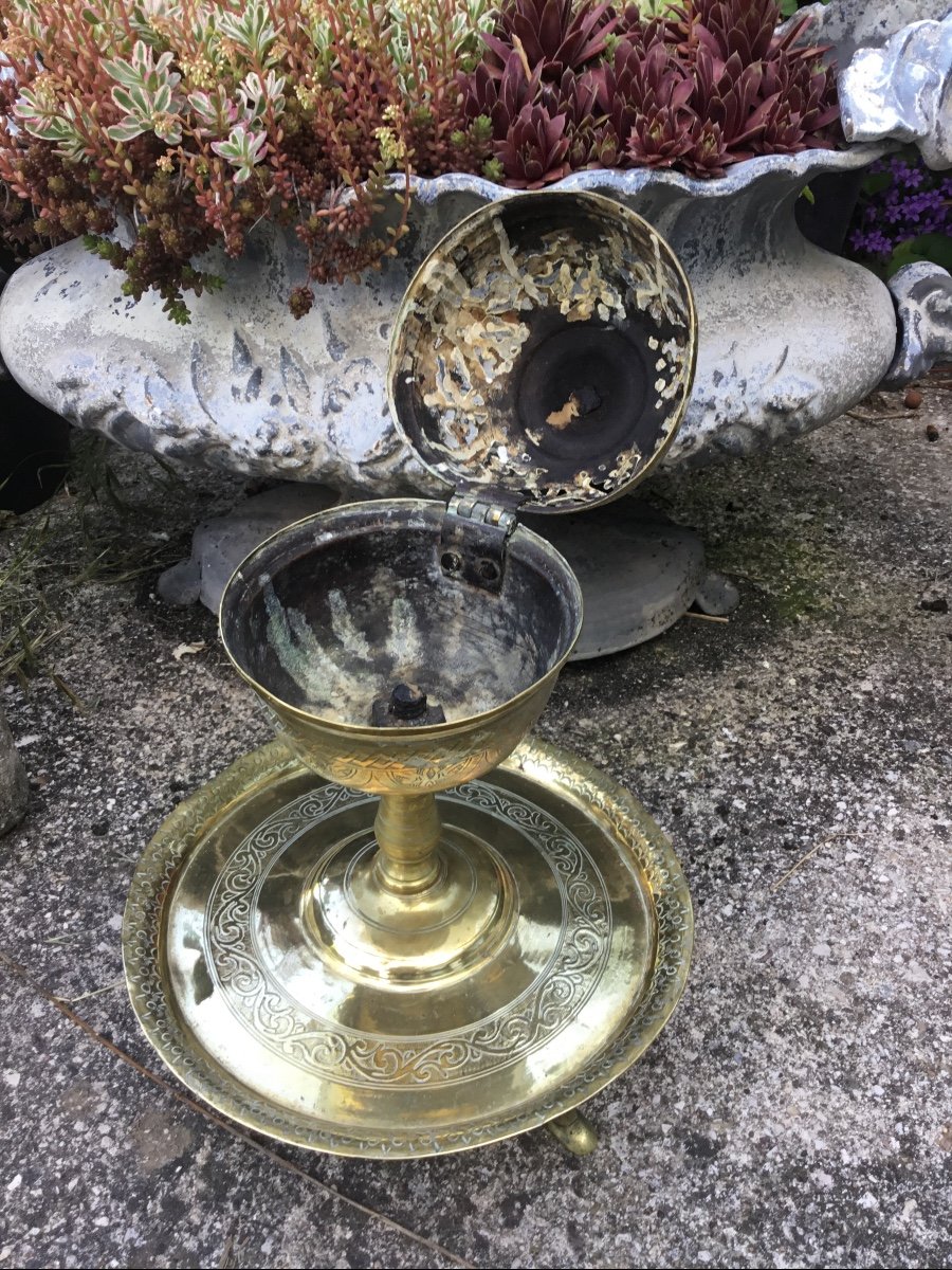 Brûle-parfum En Laiton Ottoman à Décor Incisé Et Ajouré, Turquie XIXème -photo-4