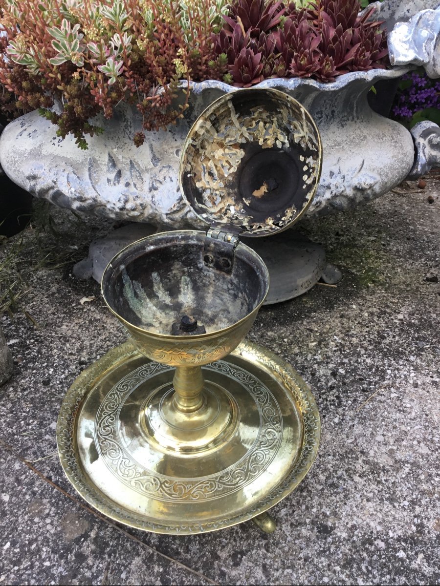 Ottoman Brass Incense Burner With Incised And Openwork Decor, Turkey Nineteenth-photo-4