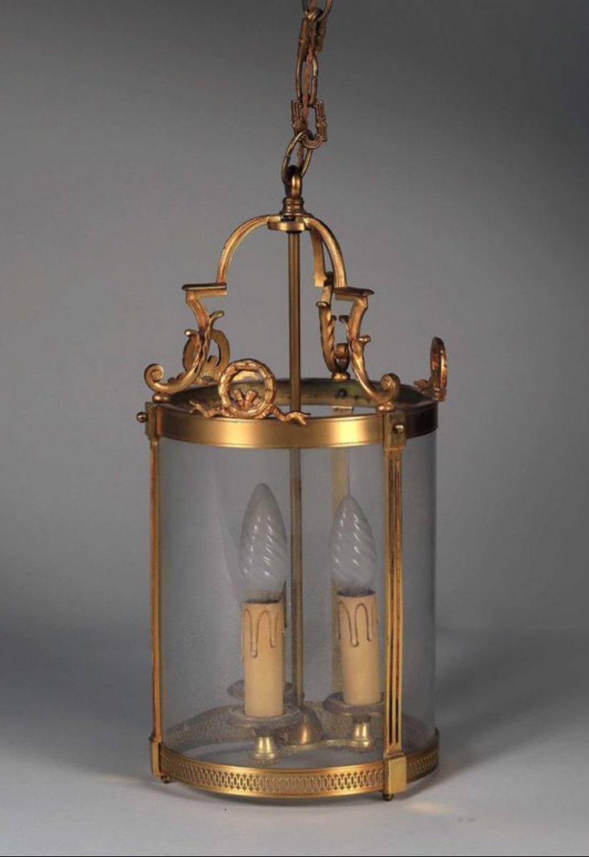 Lantern With 3 Lights In Bronze And Glass