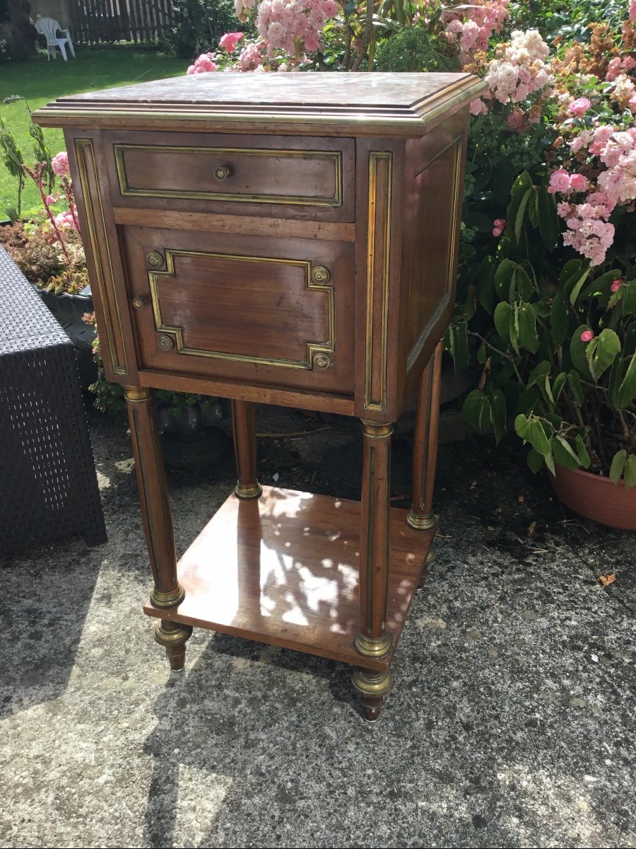 Louis XVI Style Bedside Table, Brass Nets Decor, XIXth-photo-4