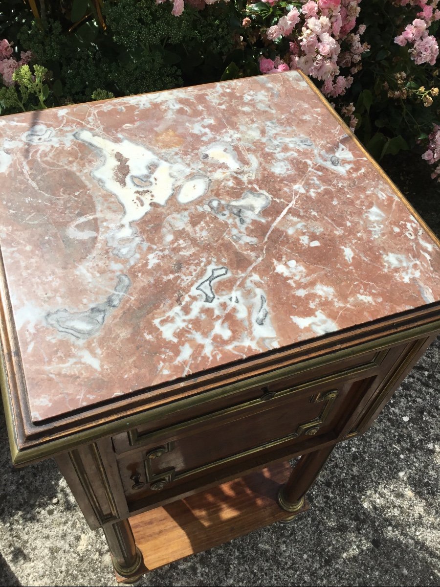 Louis XVI Style Bedside Table, Brass Nets Decor, XIXth-photo-5