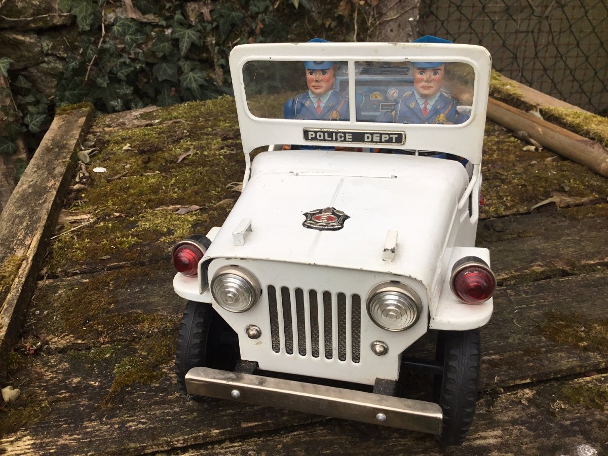 Jeep Police Dpt, Tin Toy, 1960s-photo-4