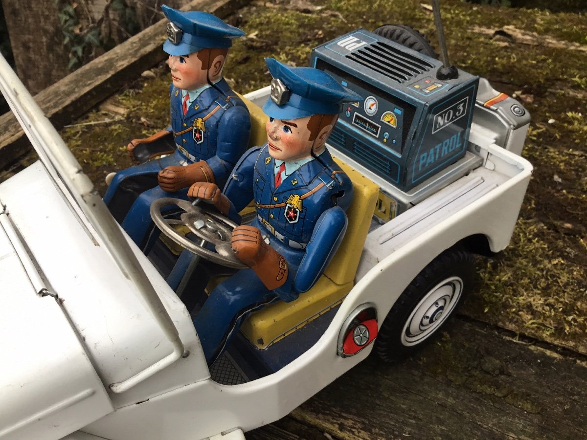 Jeep Police Dpt, Tin Toy, 1960s-photo-2