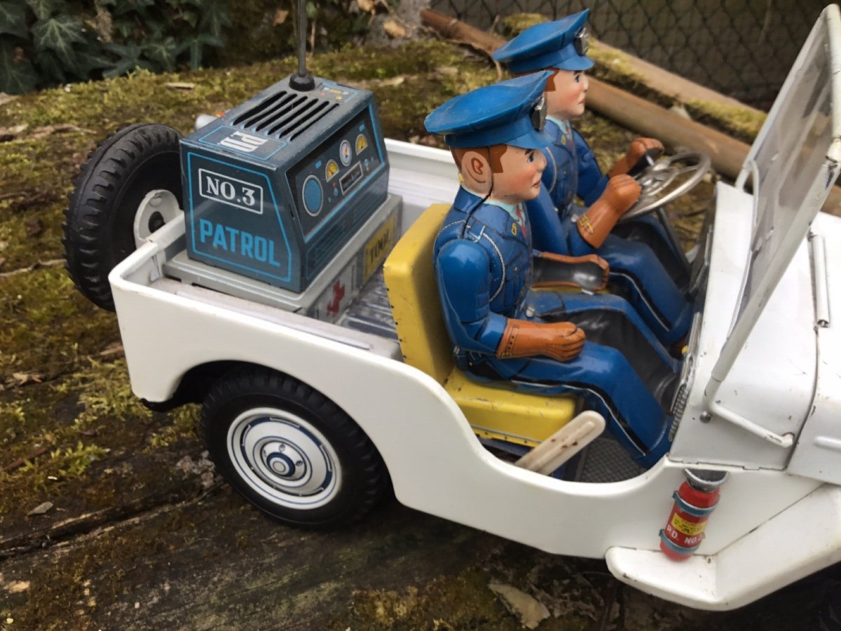 Jeep Police Dpt, Tin Toy, 1960s-photo-3