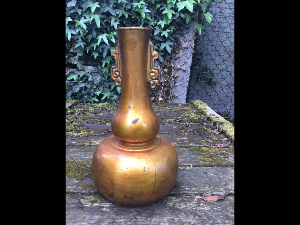 Chinese Golden Wood Vase, XIXth-photo-1