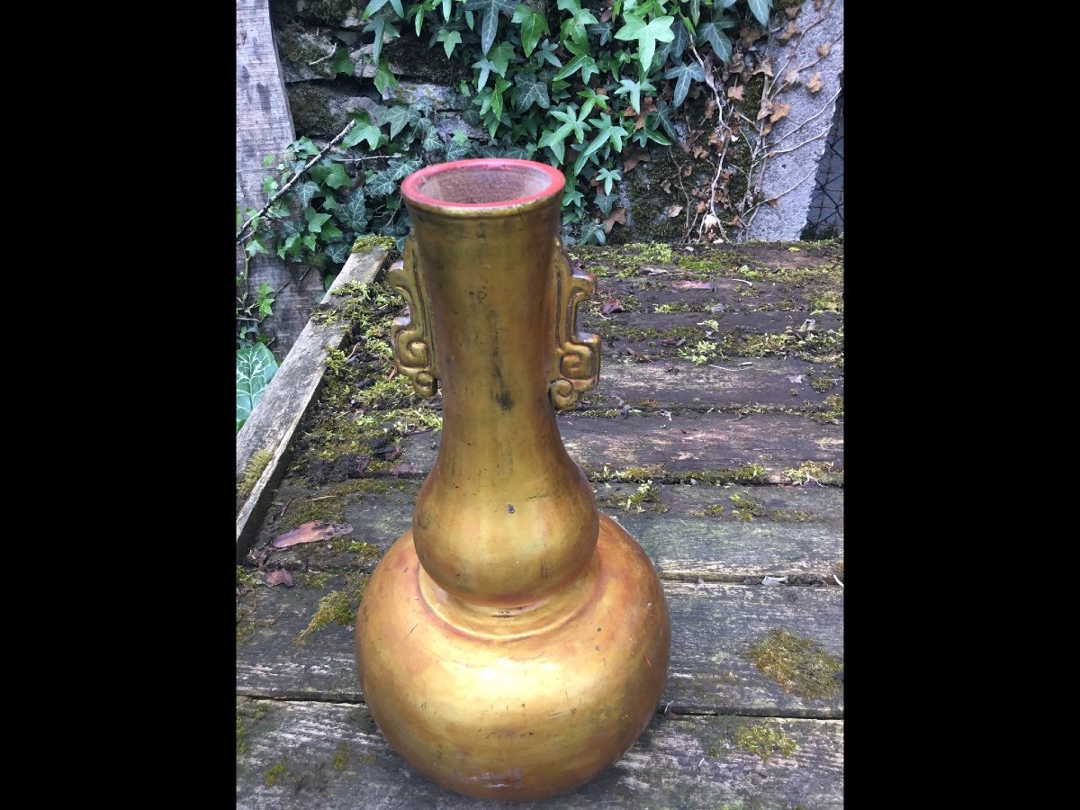 Chinese Golden Wood Vase, XIXth-photo-5