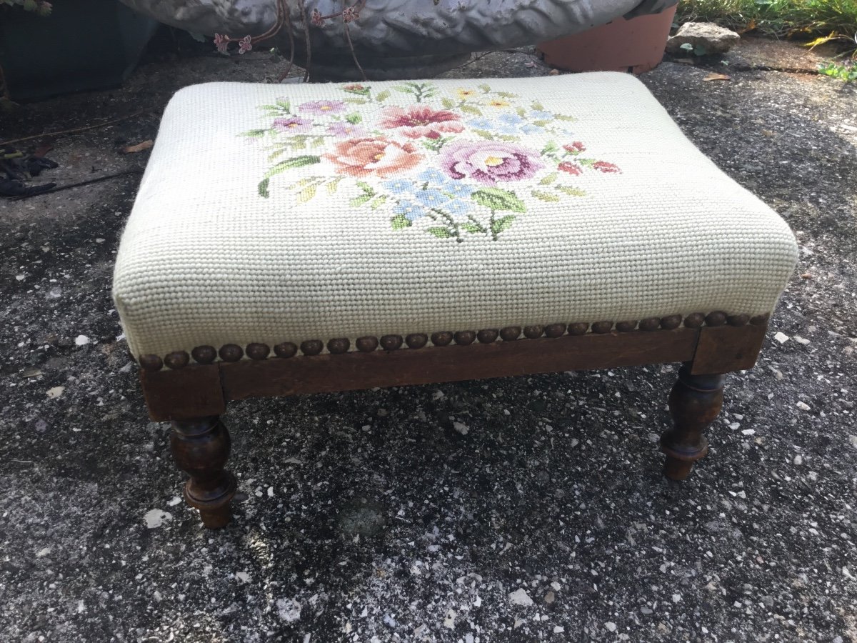 Footrest Covered With Tapestry In Point, Napoleon III-photo-4