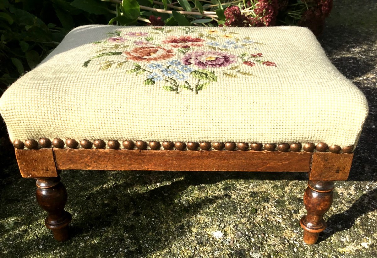 Footrest Covered With Tapestry In Point, Napoleon III