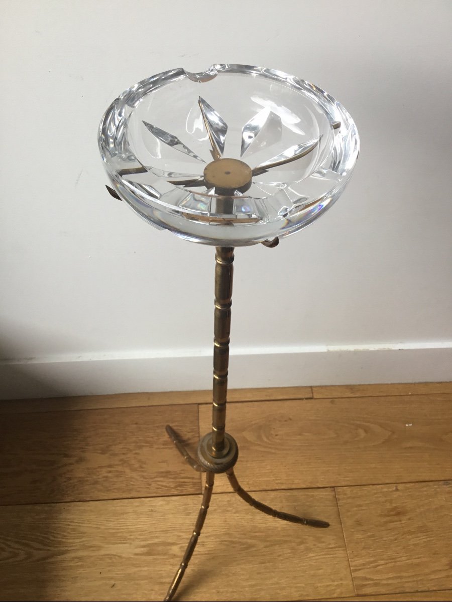 Rare Cendrier Sur Pied Baccarat Piétement  Bambou -photo-2