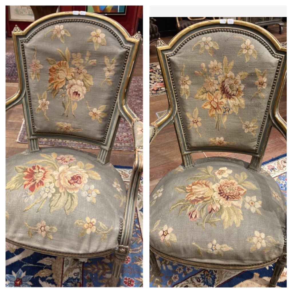 Paire De Fauteuils De Style Louis XVI, Recouverts De Tapisseries -photo-2