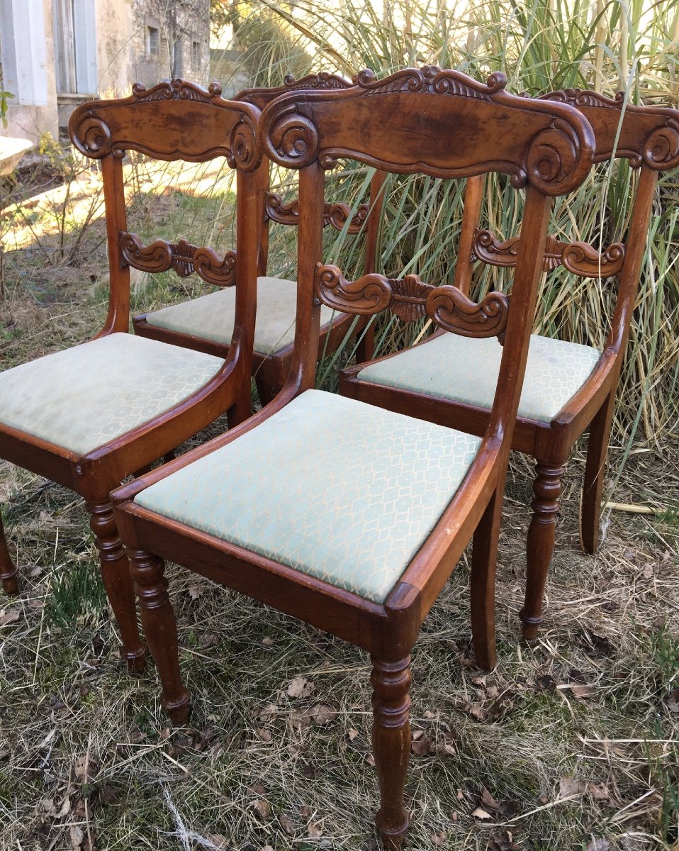 Suite Of 4 English Chairs In Flamed Mahogany