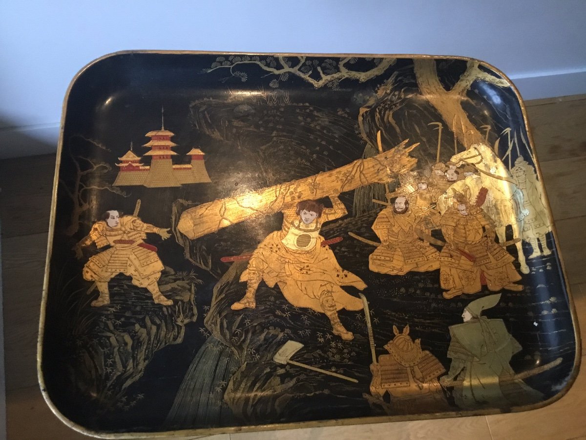 Boiled Cardboard Tray Samurai Decor, Circa 1900-photo-4