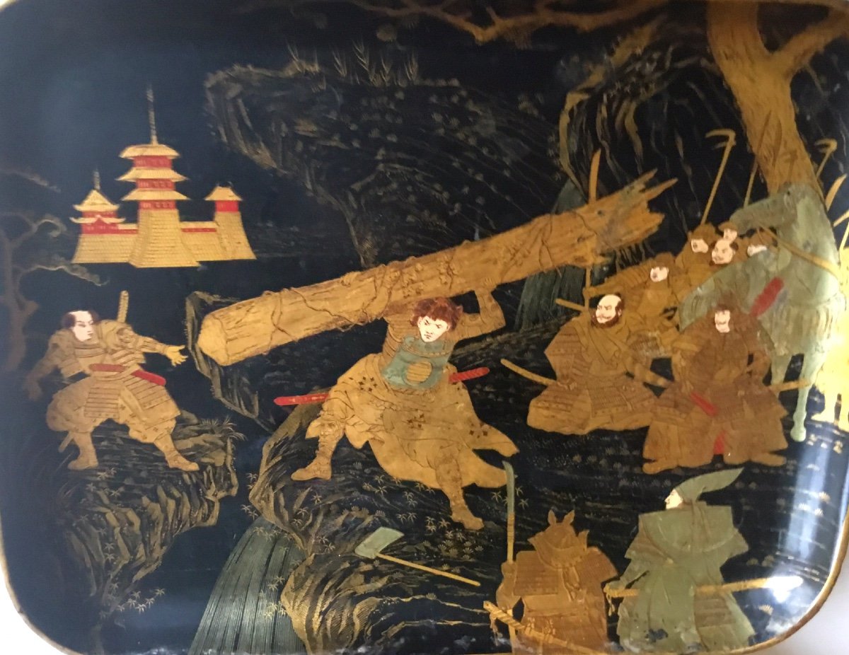 Boiled Cardboard Tray Samurai Decor, Circa 1900