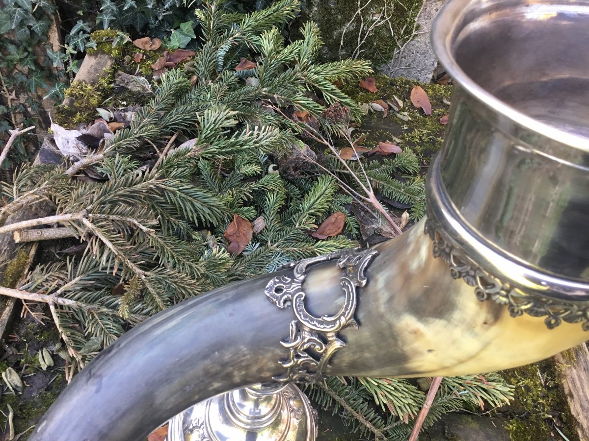 Horn Mounted In Silver Metal, XIXth-photo-5