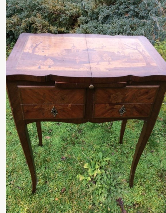 Marquetry Dressing Table Depicting A Nineteenth Landscape.-photo-3