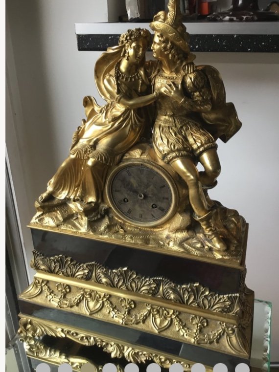 Romantic Clock In Gilt Bronze, Restoration Period-photo-3