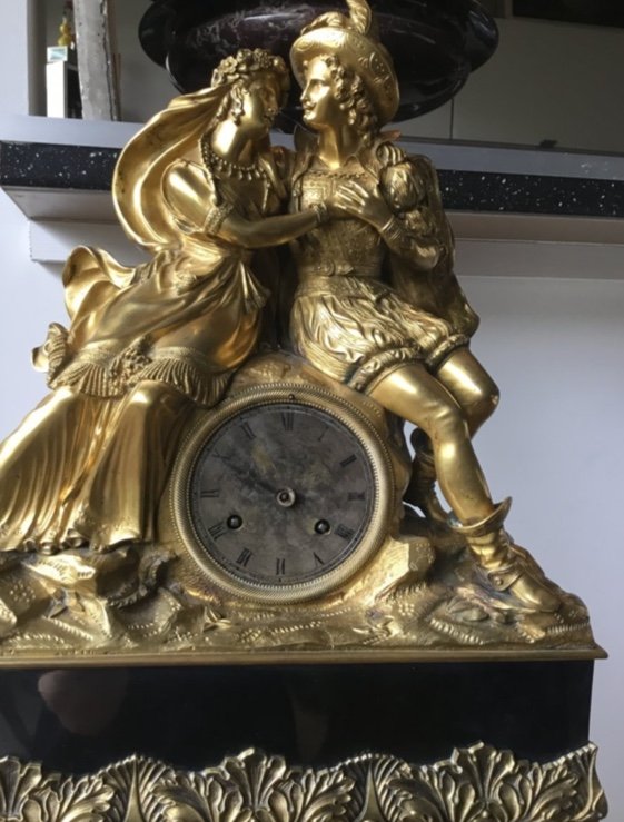 Romantic Clock In Gilt Bronze, Restoration Period-photo-4