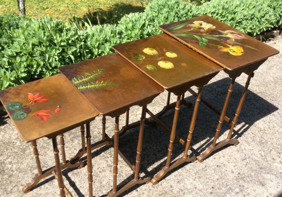 Suite Of Nesting Tables With Floral Decor