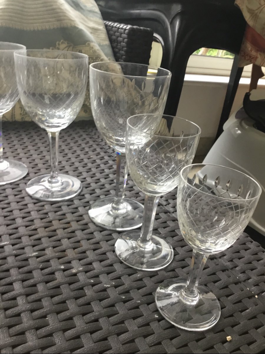 Service En Cristal Taillé , 34 Verres , 1 Carafe, 1 Verseuse -photo-4