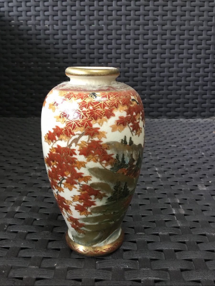 Petit Vase En Porcelaine De Satsuma Feuilles D’automne-photo-2