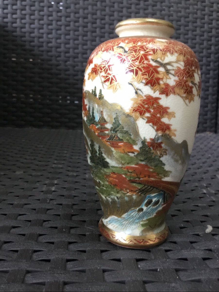 Petit Vase En Porcelaine De Satsuma Feuilles D’automne-photo-3
