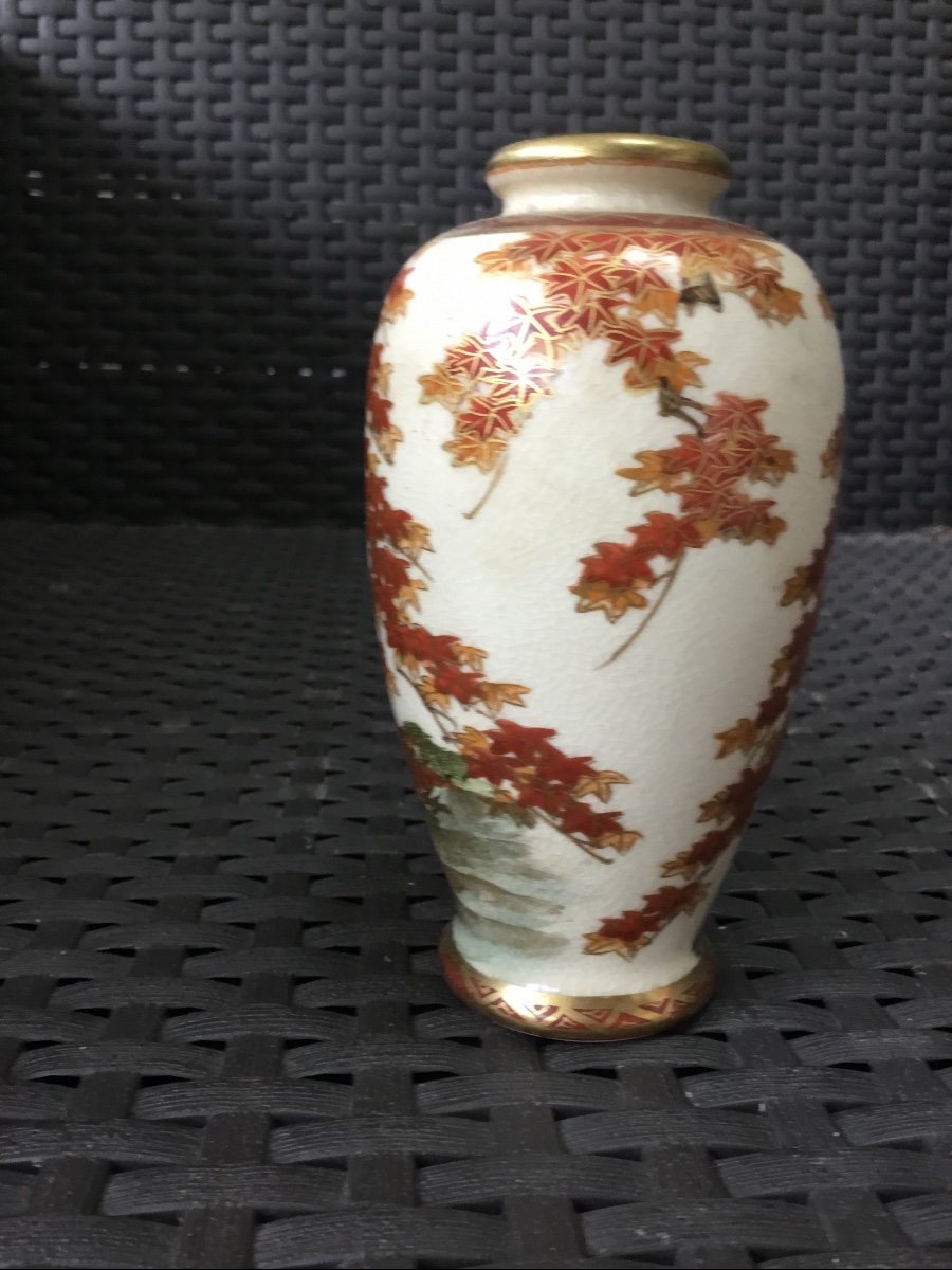Petit Vase En Porcelaine De Satsuma Feuilles D’automne-photo-3