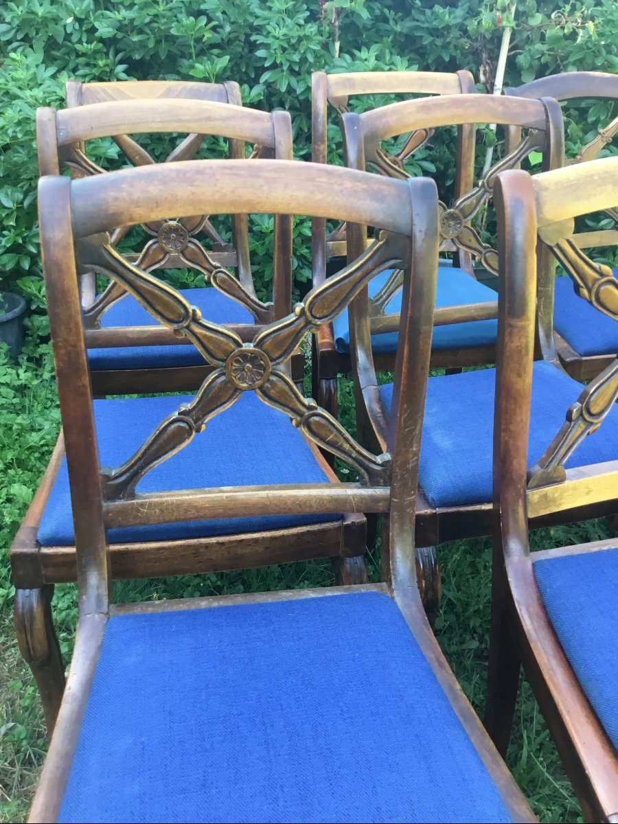 Suite Of 9 Chairs With Braces Backrest D Napoleon III Period-photo-4