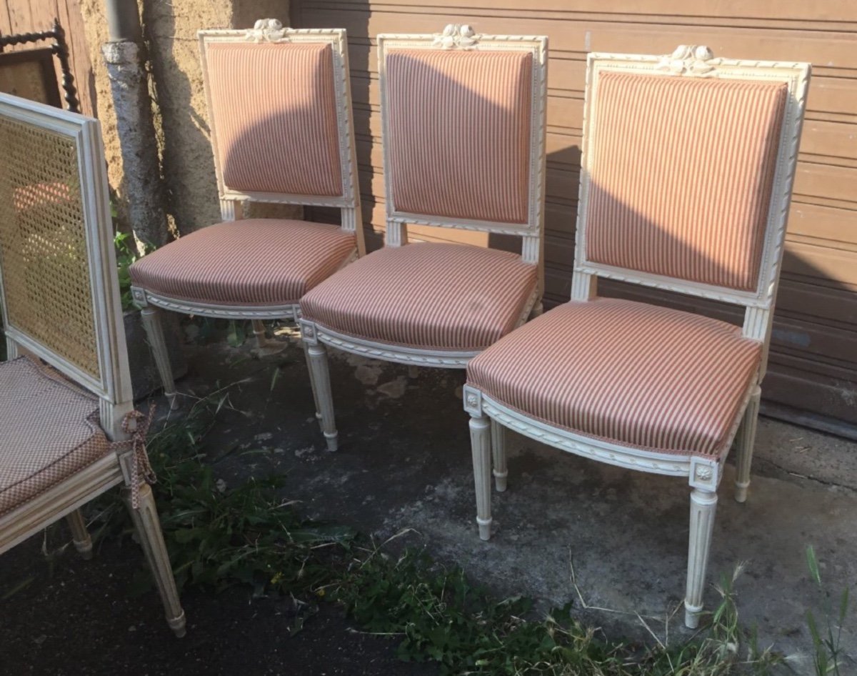 Suite De Six Chaises De Style Louis XVI ( 2 Modèles )-photo-3