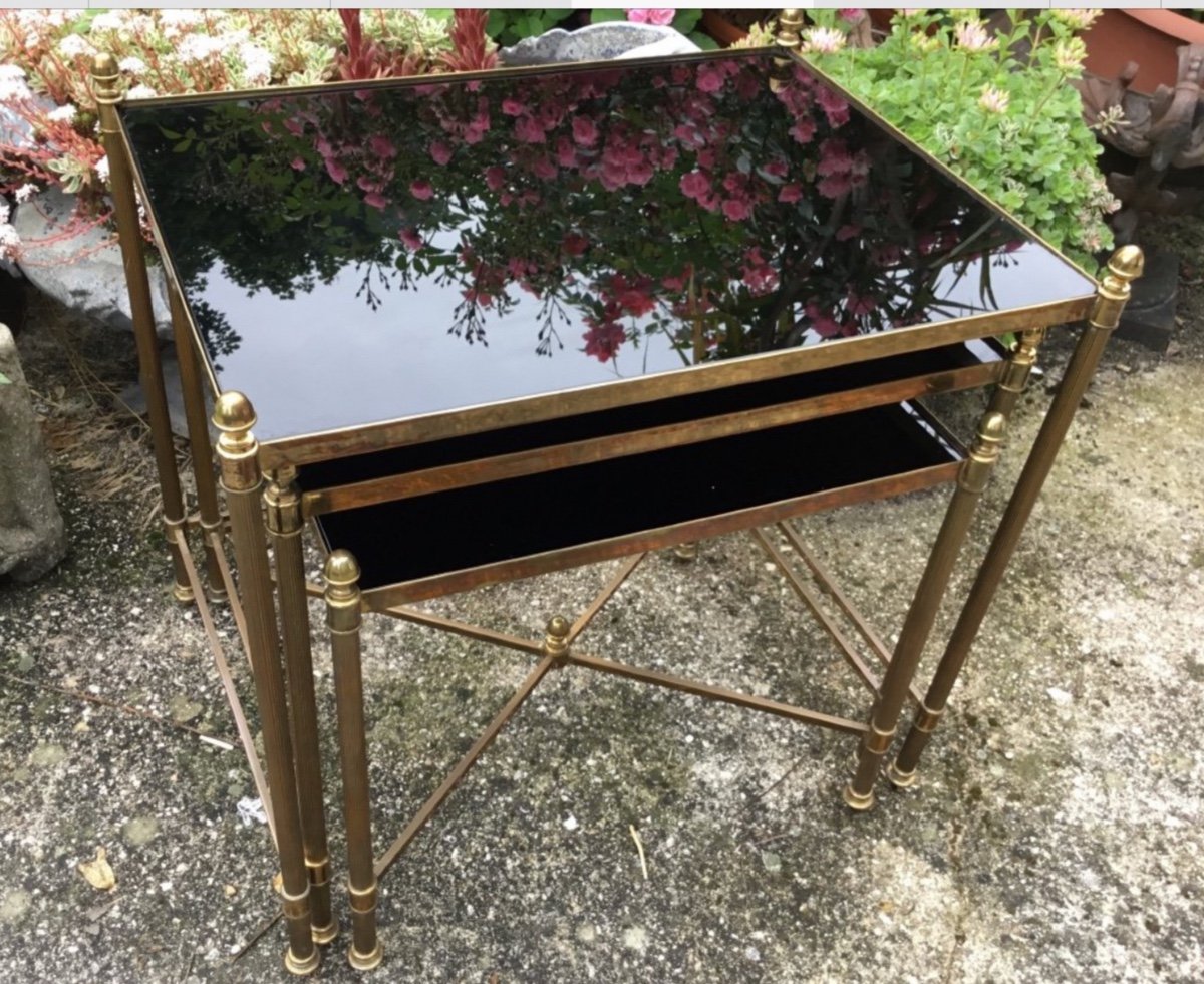 3 Nesting Tables Gilt Bronze Trays Black Opaline Spacer In X-photo-1