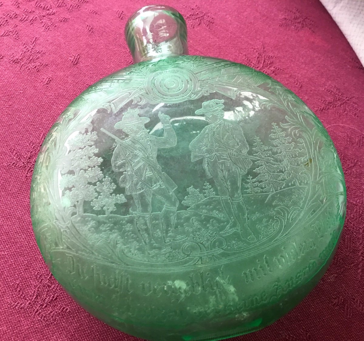 Small Engraved Glass Hunting Gourd