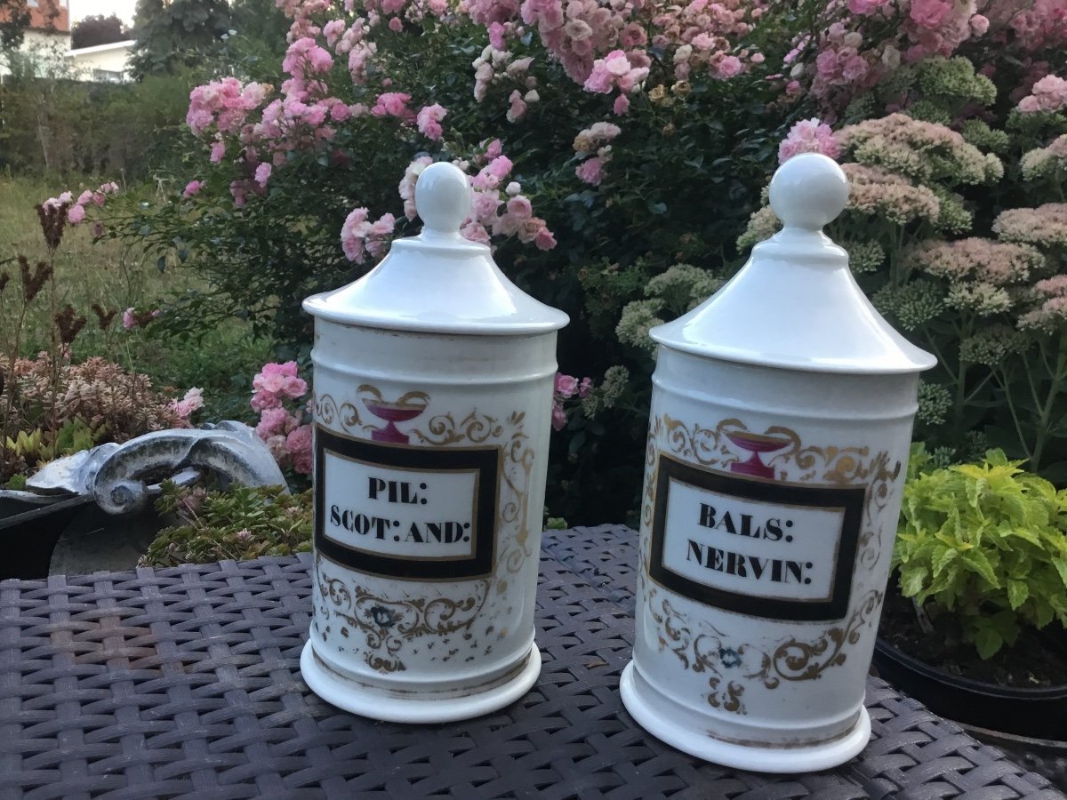 Les Deux Pots De Pharmacie En Faience De Petite Taille-photo-4