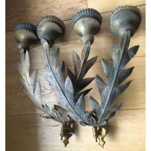Pair Of Foliage Sconces In Sheet Metal, Early Twentieth