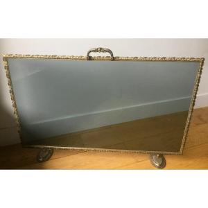 Smoked Glass And Gilt Bronze Fireplace Screen