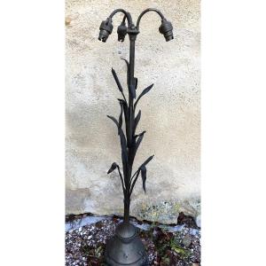 Lampadaire En Bronze Aux Branches Et Fleurs De Roseaux 