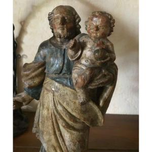 Sculpture Saint Joseph And The Child Jesus, From The XVIIth