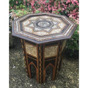 Syrian Hexagonal Pedestal Inlaid With Mother Of Pearl, XIXth